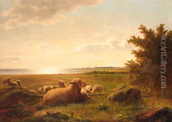 Sheep in a coastal landscape Oil Painting - Niels Aagaard Lytzen