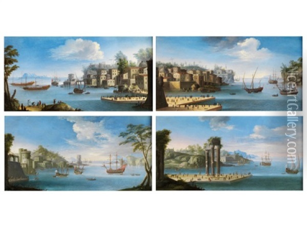Fantastische Hafenansichten (4 Works) Oil Painting - Orazio Grevenbroeck