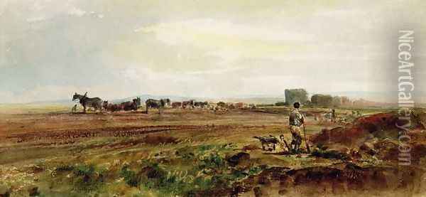 Ploughing the Heathland, Lincolnshire Oil Painting - Peter de Wint