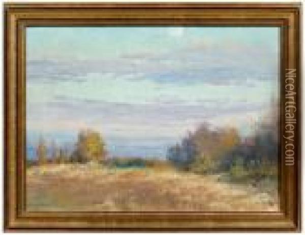 Landscape With Full Moon Oil Painting - Bruce Crane