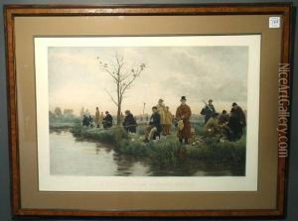 A Pegged-down Fishing Match Oil Painting - Walter-Dendy Sadler