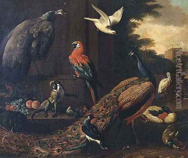 Birds in a landscape Oil Painting - Melchior de Hondecoeter