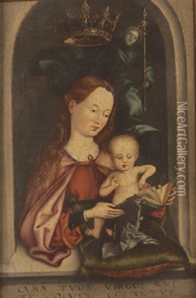 Maria Im Fenster, Vor Einem Engel Gekront Oil Painting - Martin Schongauer