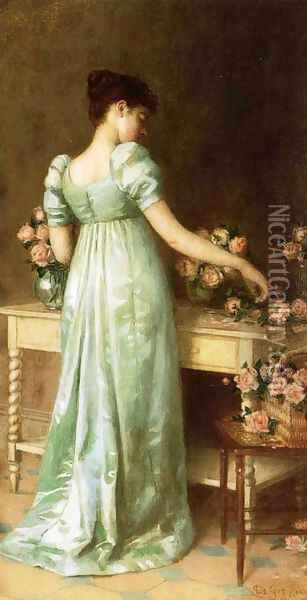 Arranging Roses 1892 Oil Painting - De Scott Evans