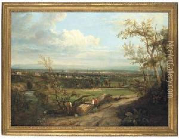 An Extensive View Of Manchester, From The South-west, Withwood-sawyers In The Foreground Oil Painting - John Ralston