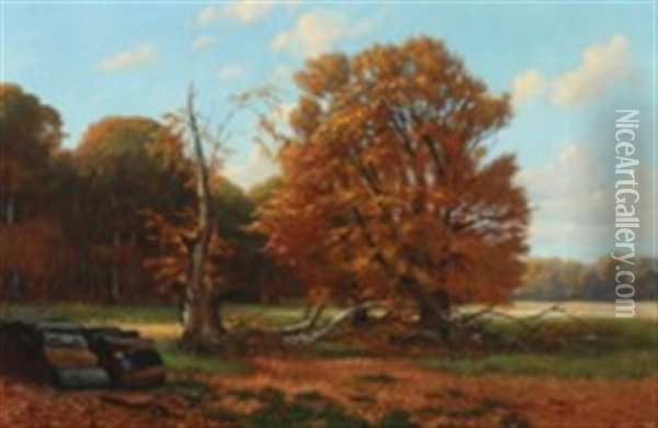 Fall At Dyrehaven By Copenhagen Oil Painting - Thorvald Simeon Niss