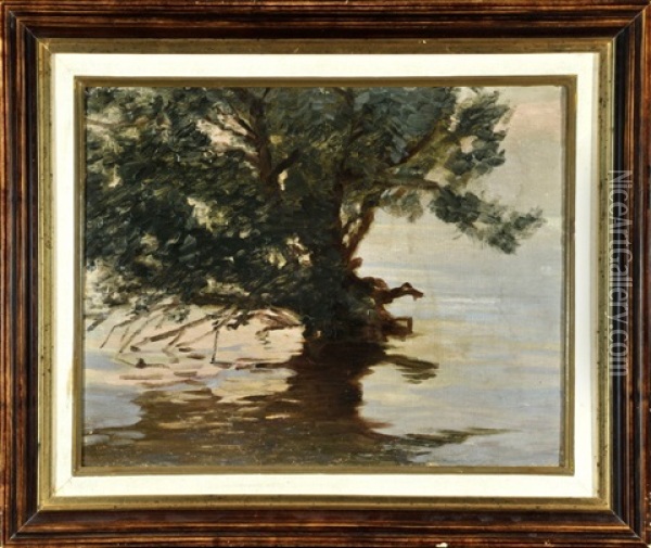 Fraueninsel - Von Wasser Umspulter Baum Oil Painting - Hermann Groeber