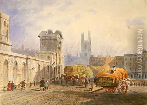 View of St. Bartholomews Hospital and St. Sepulchres Church, Holborn, c.1840 Oil Painting - Frederick Shepherd