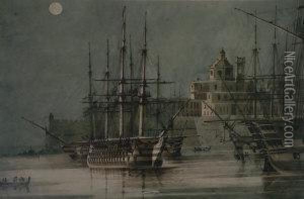 H M Ship Princess Charlotte On Passage From Vorula Malta 12th Feb 1840 At Noon Oil Painting - John Jock Wilson