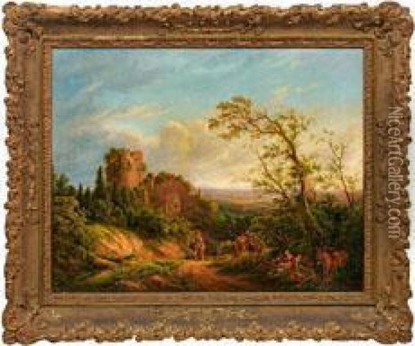 Romantische Landschaftmit Rastender Bauernfamilie Vor Einer Burgruine Oil Painting - Karl Friedrich J. Von Muller