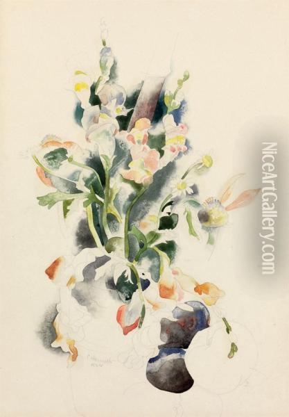 Floral Still Life With Plums Oil Painting - Charles Demuth