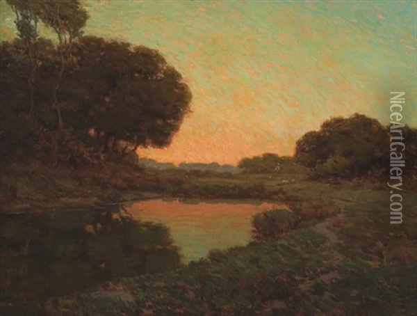 Sunlight Over The Marsh Oil Painting - Granville S. Redmond
