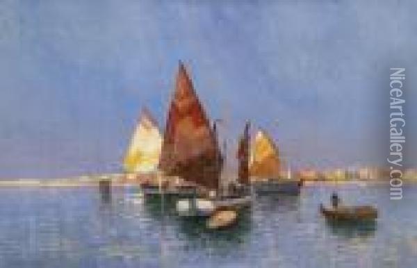 Sailing Vessels By A Southern Port Oil Painting - Georg Fischof