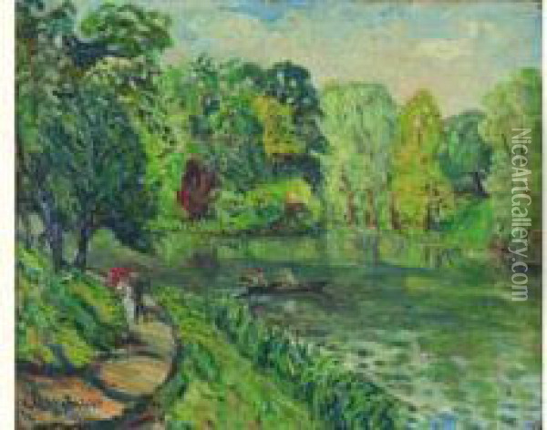 Le Lac Inferieur Du Bois De Boulogne, 19 Juillet 1922 Oil Painting - Adolphe Clary-Baroux