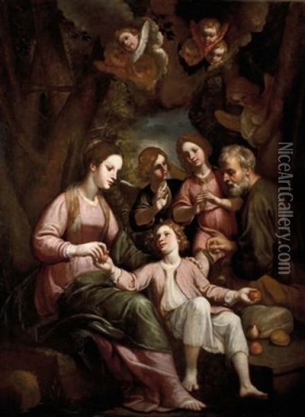 Sacra Famiglia Con Angeli Oil Painting - Bernardo Castello