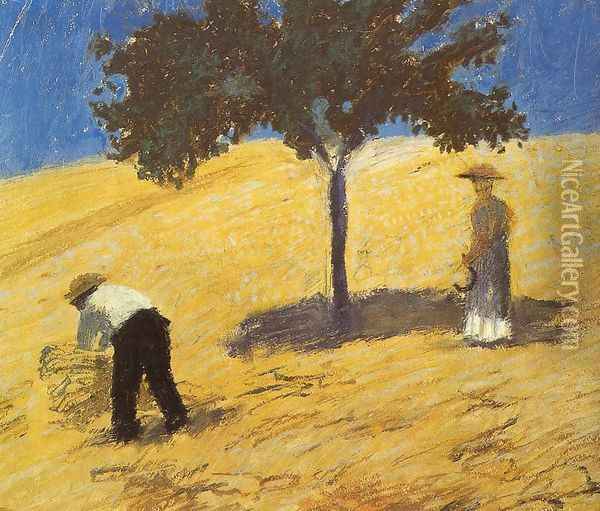 Tree In The Grain Field Oil Painting - August Macke