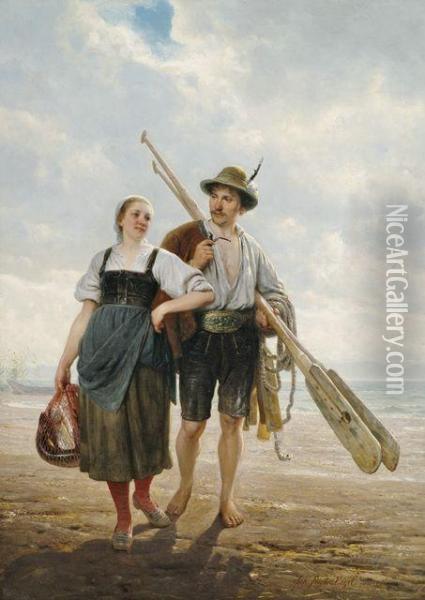 Fischerpaar Am Chiemsee Oil Painting - Johann Friedrich Engel