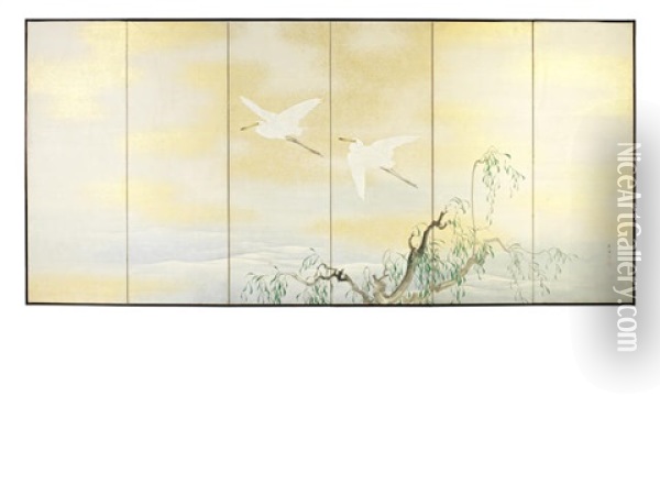 A Six-fold Screen Oil Painting - Nishiyama Kan'Ei
