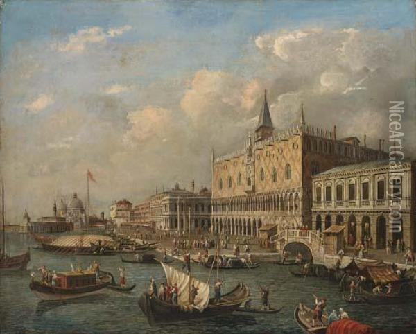The Bacino Di San Marco, Venice, Looking West With The Doge'spalace And The Piazzetta Oil Painting - Luca Carlevarijs