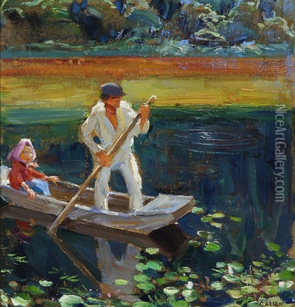 In A Rowing Boat Oil Painting - Akseli Valdemar Gallen-Kallela
