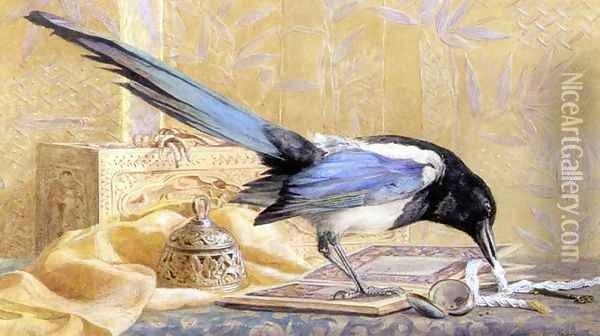 Still Life with a Magpie Oil Painting - Clementina M. Hull