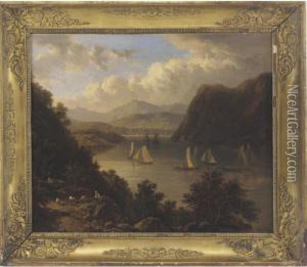 View Of The Hudson River Seen From Highland West Oil Painting - Victor DeGrailly