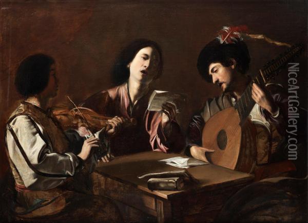 Playing Music Oil Painting - Bartolomeo Manfredi
