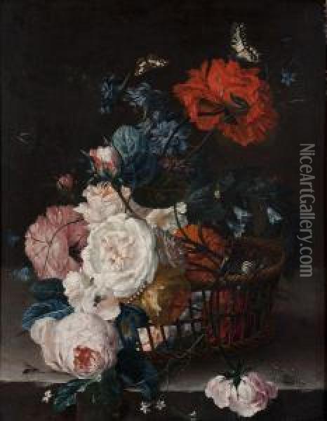 Corbeille De Fleurs Sur Un Entablement Oil Painting - Jan Van Huysum