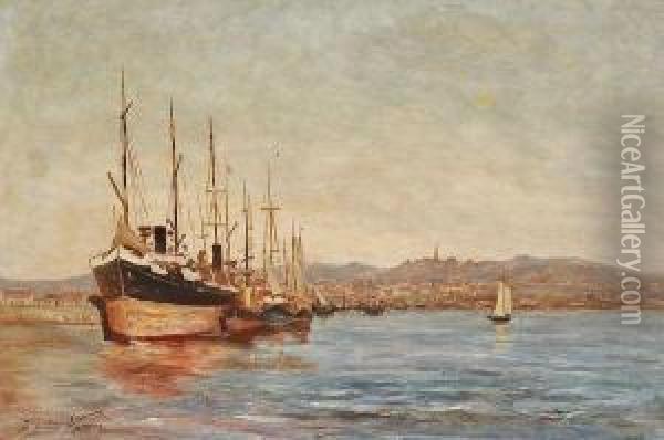 Navire Francais Pres D'un Port Oil Painting - Jean-Louis Verdier