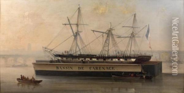 Bassin De Carenage Dans Le Port De Bordeaux Oil Painting - Richard Faxon