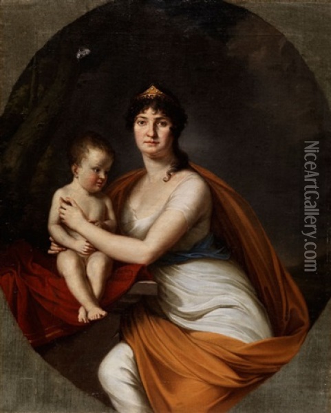 Junge Mutter In Antiker Kleidung Mit Ihrem Kind Oil Painting - Johann Friedrich August Tischbein