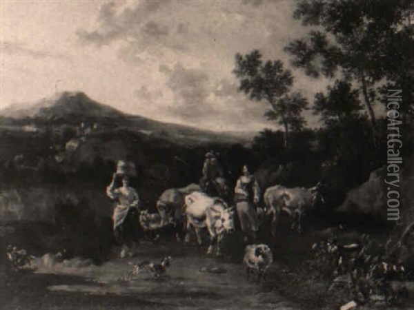 Die Abendliche Heimkehr Der Herde Oil Painting - Johannes van der Bent