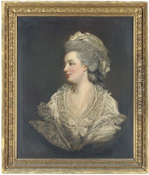 Portrait Of Mary Baylay, Nee Foster, Of Stoke Damerall Near Plymouth, In A Lace Dress And Cap Oil Painting - James (Thomas J.) Northcote