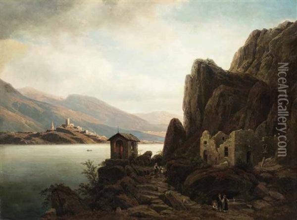 Suditalienische Kustenlandschaft Oil Painting - Johann Wilhelm Lindlar