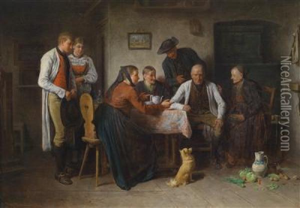 Visit Of The Matchmaker Oil Painting - Friedrich V. Malheim Friedlaender