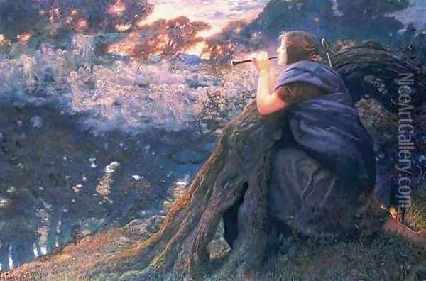 Twilight Fantasy Oil Painting - Edward Robert Hughes R.W.S.