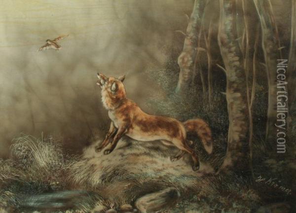 Jagender Fuchs Oil Painting - Hermann Kraemer