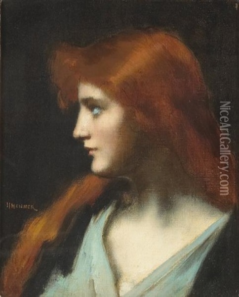 A Portrait Of An Auburn-haired Beauty Oil Painting - Jean Jacques Henner