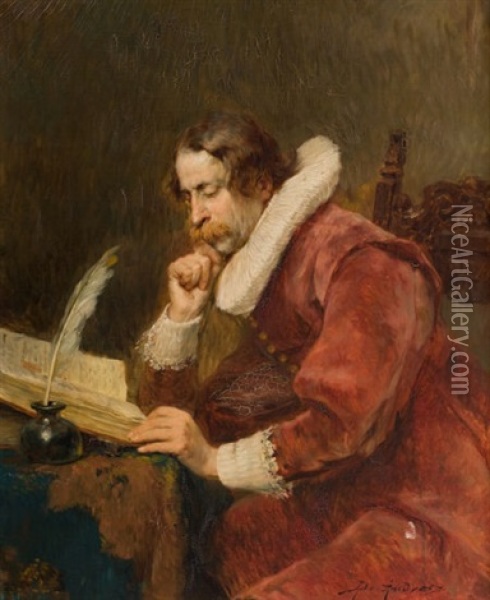 The Cavalier-scholar Oil Painting - Alex De Andreis