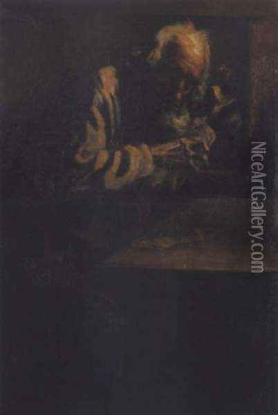 Der Geizhals Beim Munzenreinigen Oil Painting - Albert Plattner