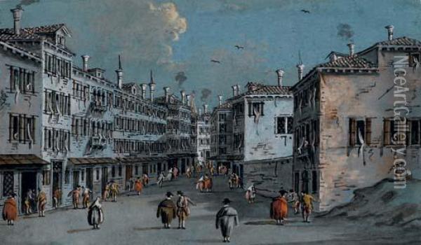 Vue D'une Rue A Venise Avec De Multiples Personnages Oil Painting - Giacomo Guardi