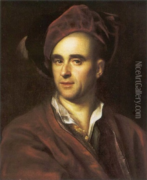 Ritratto Di Gentiluomo In Giacca E Berretto Da Camera Oil Painting - Vittore Giuseppe Ghislandi (Fra' Galgario)