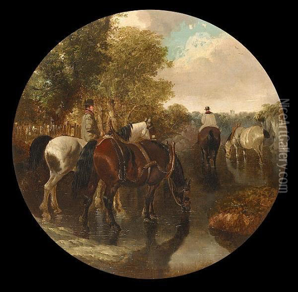 Watering The Horses Oil Painting - John Frederick Herring Snr