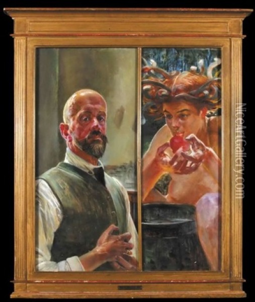 Autoportret Z Meduza (diptych) Oil Painting - Jacek Malczewski