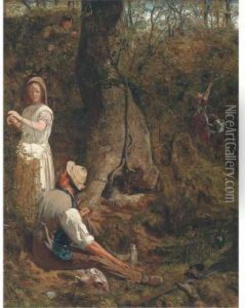 The Blackberry Gatherers Oil Painting - Thomas Wade