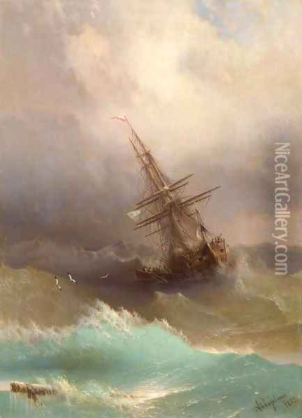 Ship in the Stormy Sea Oil Painting - Ivan Konstantinovich Aivazovsky