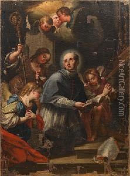 A Bishop Saint Surrounded By Angels Oil Painting - Placido Costanzi