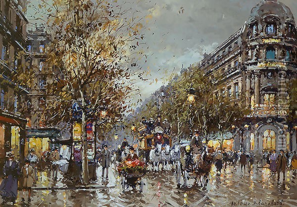 Les Grands Boulevards et Theatre du Vaudeville Oil Painting - Agost Benkhard