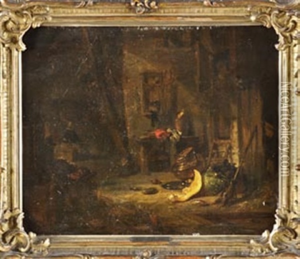 Dunkles Stallinterieur Oil Painting - Louis (Ludwig) von Hagn