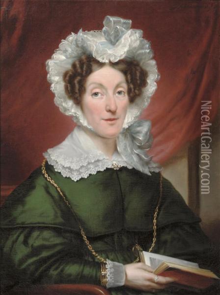 Lady In Green Oil Painting - Frederik Marianus Kruseman